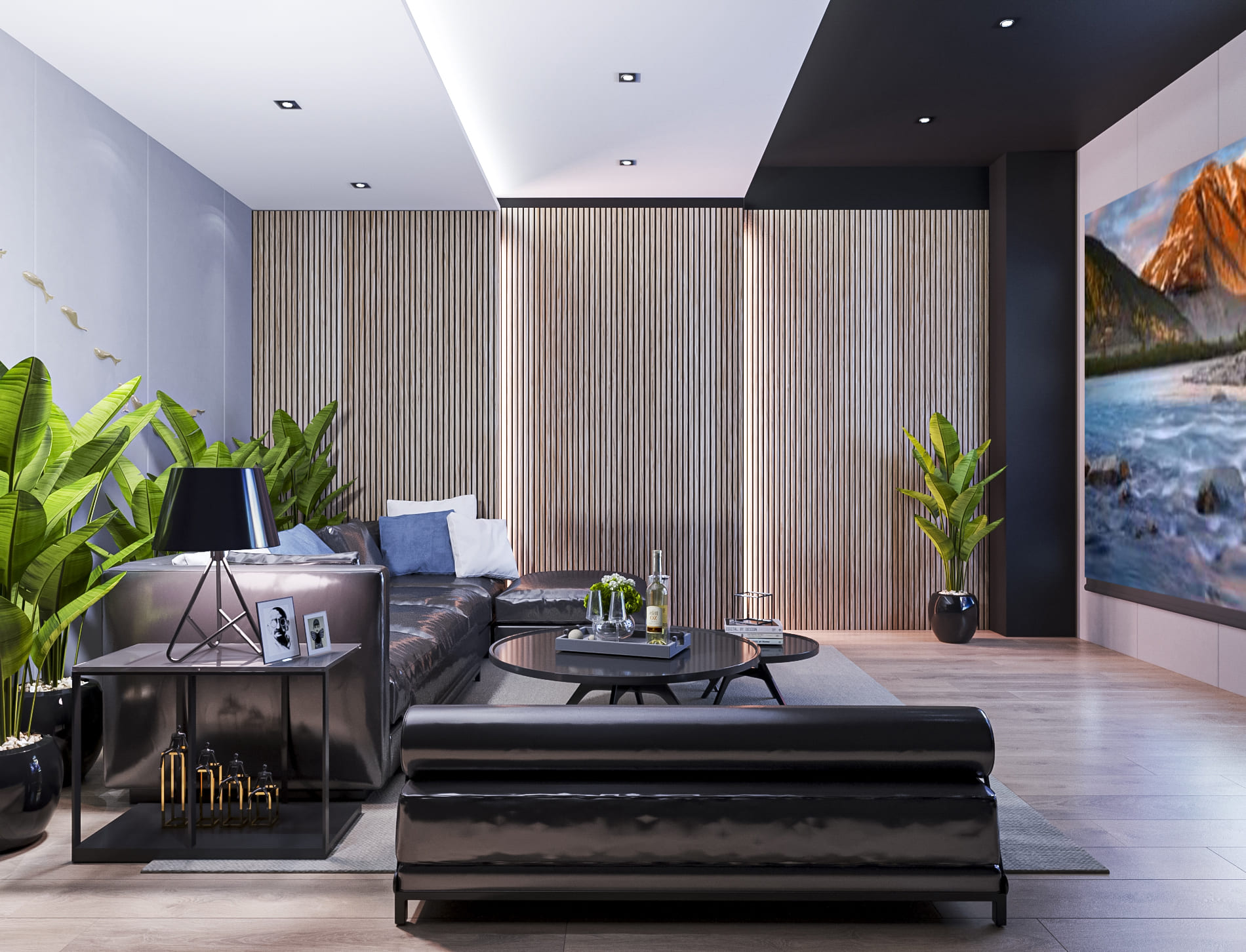 МДФ стеновая панель акустическая Cosca Decor Сканди Ясень Тирамису черный войлок 2750×600×19 фото в интерьере